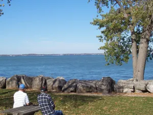 Lake Erie, with view of Kelley's Island.  World-known amusement park Cedar Point would be to the right.